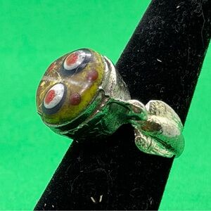 Vintage Beautiful Gabree Eye Mosaic Glass Old Mixed Sliver Authentic Ring